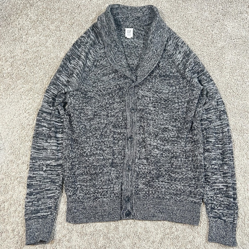 Gap Cotton Textured Shawl Cardigan Men's Large Gray Multi Dadcore Grandpa